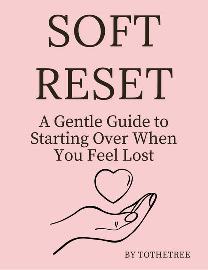Soft Reset digital self-care eBook front cover in soft pink, a gentle guide to beginning again and finding clarity when you feel lost, emotional healing and mindfulness guide.