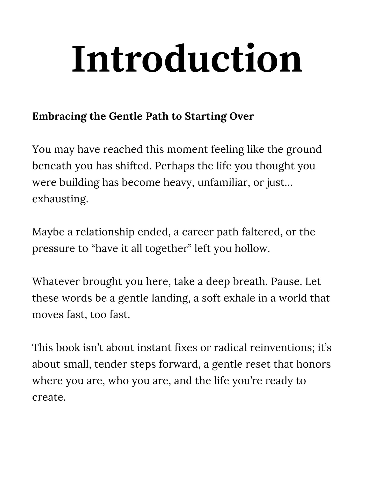 Introduction page of the Soft Reset gentle self-help eBook, offering emotional support for starting over, healing, and finding clarity during life changes, digital download preview.