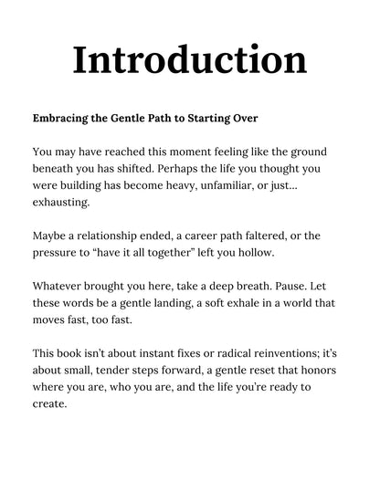 Introduction page of the Soft Reset gentle self-help eBook, offering emotional support for starting over, healing, and finding clarity during life changes, digital download preview.